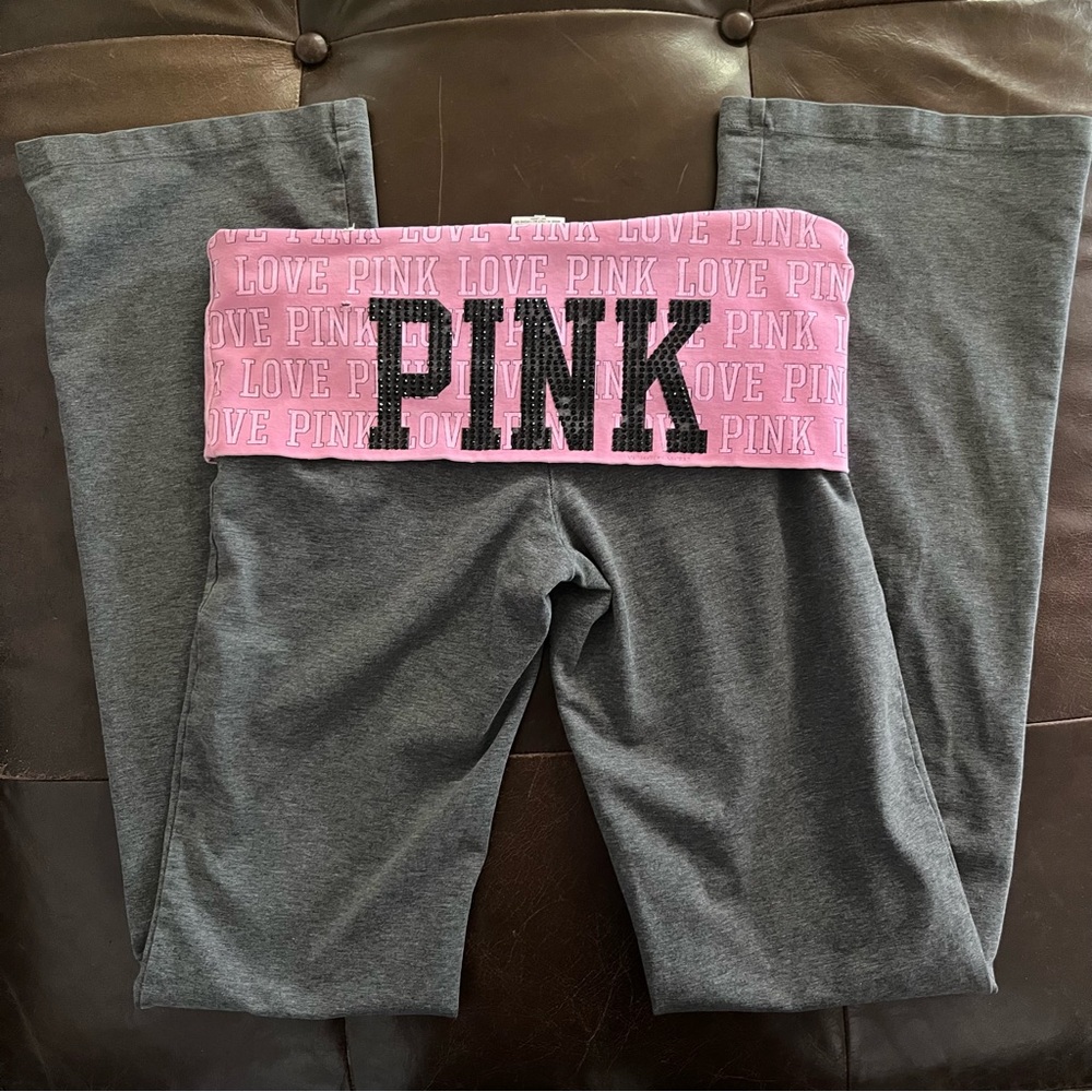 Victoria's Secret PINK Gray Leggings with Pink Foldover Waistband